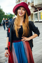 Smiling fashion woman street style