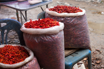 Lot of dried chili as a food background.