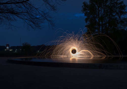 burning steel wool event in the park