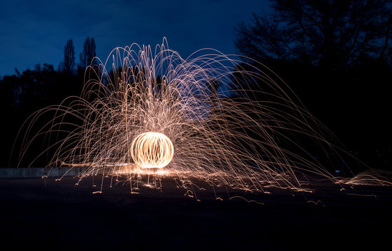 burning steel wool event in the park