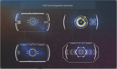 Fototapeta premium Set of futuristic blue infographics as head-up display. Display navigation elements for the web and app. Futuristic user interface. Virtual graphic. Vector.