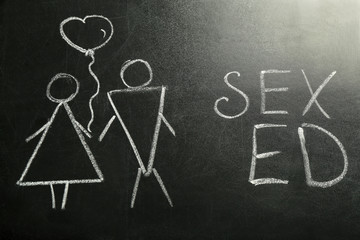 School blackboard with text SEX ED