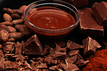 Melting chocolate / melted chocolate/ chocolate swirl/ stack/ chips and powder