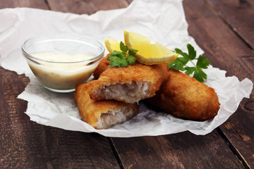traditional British fish on wooden background