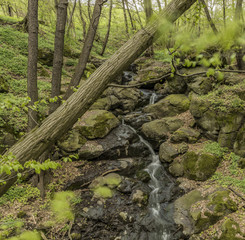 Waterfall near Moravany village in spring day
