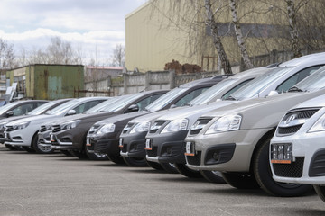 Kaluga, Russia - April, 20, 2017: New cars on a parking in car dealership of "Lada" in Kaluga, Russia