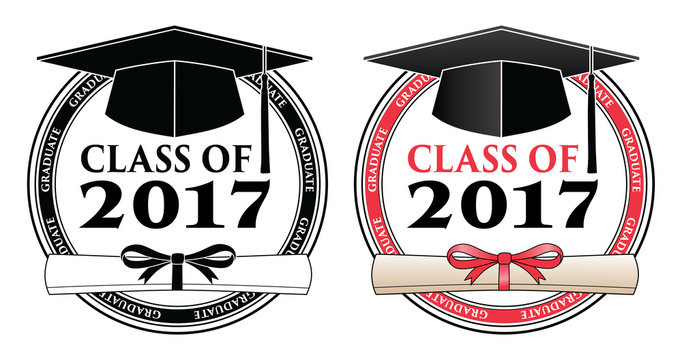 Graduating Class of 2017 - Vector is a design in color or in black and white that shows your pride as a graduate of the class of 2017. Includes a cap, text and diploma. 