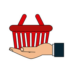 hand holding shopping basket icon image vector illustration design 