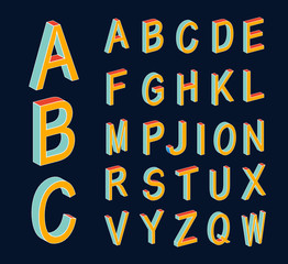Set of vector letters of the isometric view.