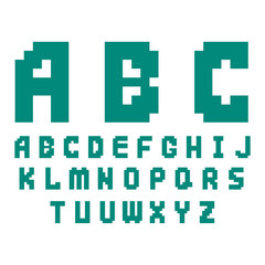 Pixel retro font video computer game design 8 bit letters electronic futuristic style vector abc typeface digital creative alphabet isolated