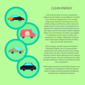 clean energy infographic with flat car icon
