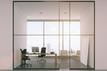 CEO office with poster on floor, toned
