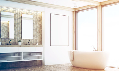 Fototapeta na wymiar Light tile bathroom, poster, corner, toned