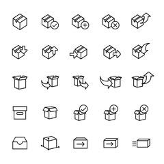 thin line packaging icons set on white background