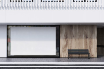 Shop window, poster, bench, white