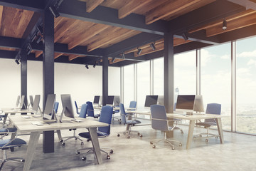 Office with metal pillars, corner, toned