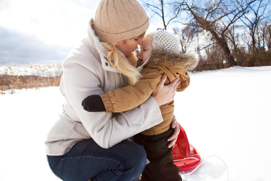 Mother and Son Winter Fun
