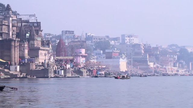 VARANASI, INDIA February 19th 2013 - The famous ghats of Varanasi on the banks of the River Ganges.
