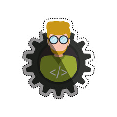 programmer man faceless glasses vector icon illustration