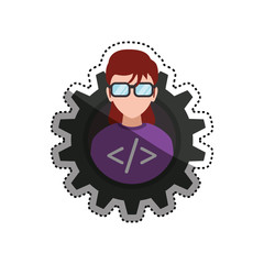 programmer woman faceless glasses vector icon illustration