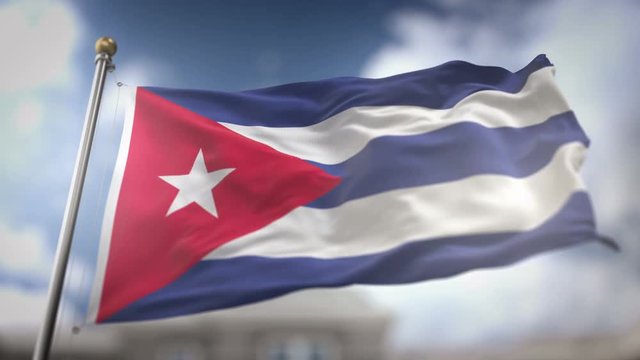 Cuba Flag Waving Slow Motion 3D Rendering Blue Sky Background - Seamless Loop 4K