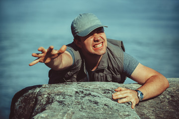 Man tourist surviving