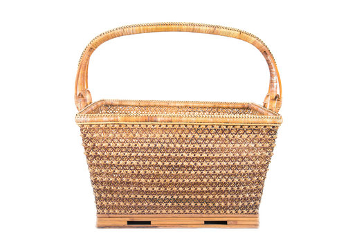Wicker basket isolated on white background. Empty wicker basket illustration.Fruit basket isolated.Square rattan basket isolated