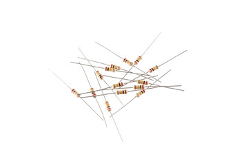 Closeup 200K or 200,000 Ohms resistors isolated on white background.
