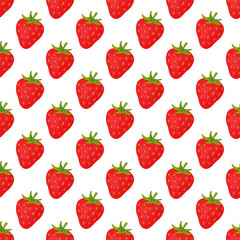 Cartoon fresh strawberry fruits in flat style seamless pattern food summer design vector illustration.