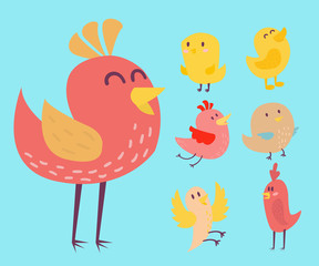 Cute birds vector set illustration cartoon colorful
