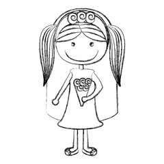 blurred silhouette caricature woman in wedding dress with pair of pigtails vector illustration