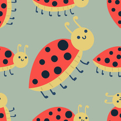 Cute ladybug cartoon red insect nature bug isolated beetle hand drawn vector illustration.