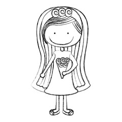 blurred silhouette caricature woman in wedding dress with long hairstyle vector illustration