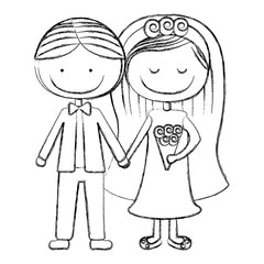 blurred silhouette caricature couple in wedding suit with short hair vector illustration