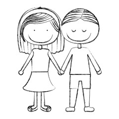 blurred silhouette caricature couple in suit informal with taken hands vector illustration