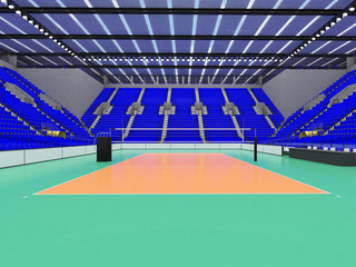 Fototapeta na wymiar Beautiful sports arena for volleyball with blue seats and VIP boxes