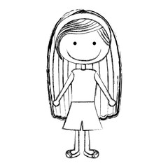 blurred silhouette caricature girl with long hair in blouse and skirt vector illustration
