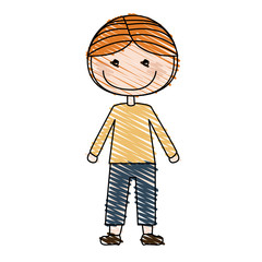 color pencil drawing of caricature blonded boy with coat and shorts vector illustration