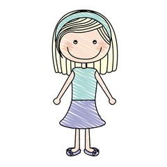 color pencil drawing of caricature blonded hair girl with shirt and skirt vector illustration