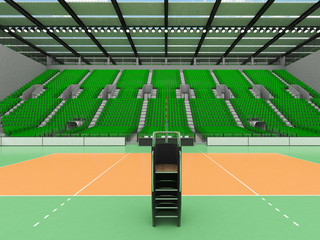 Obraz premium 3D render of beautiful sports arena for volleyball with green seats and VIP boxes