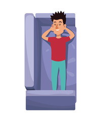 character man sleep relax in sofa with pajama smile vector illustration eps 10
