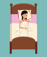 cartoon woman sleeping in bed placidity vector illustration eps 10
