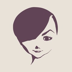 Little Girl Front View Silhouette. Vector Illustration. Cute adolescent girl portrait.