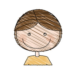 Fototapeta premium color pencil drawing of caricature half body guy with brown hair vector illustration