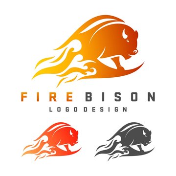 Bull Logo, Angry Bull Fire Logo Design Template, Bison Fire Logo