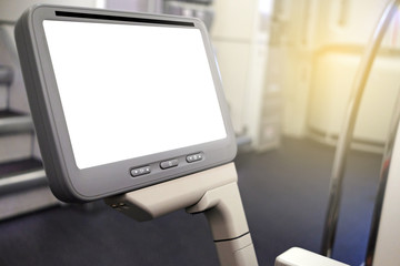 Closeup LCD rear seat on the plane technology for entertainment