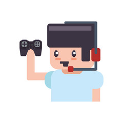 Gamer boy pixelated icon vector illustration graphic design