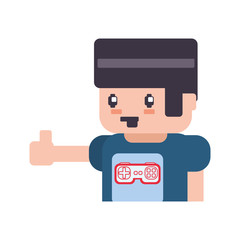 Gamer boy pixelated icon vector illustration graphic design