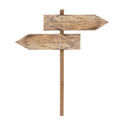 Wooden sign board isolated on white background.Old wooden sign board isolated.Arrow wooden signboard isolated