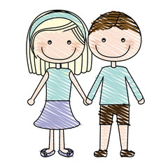 color pencil drawing of caricature couple in suit informal with taken hands vector illustration